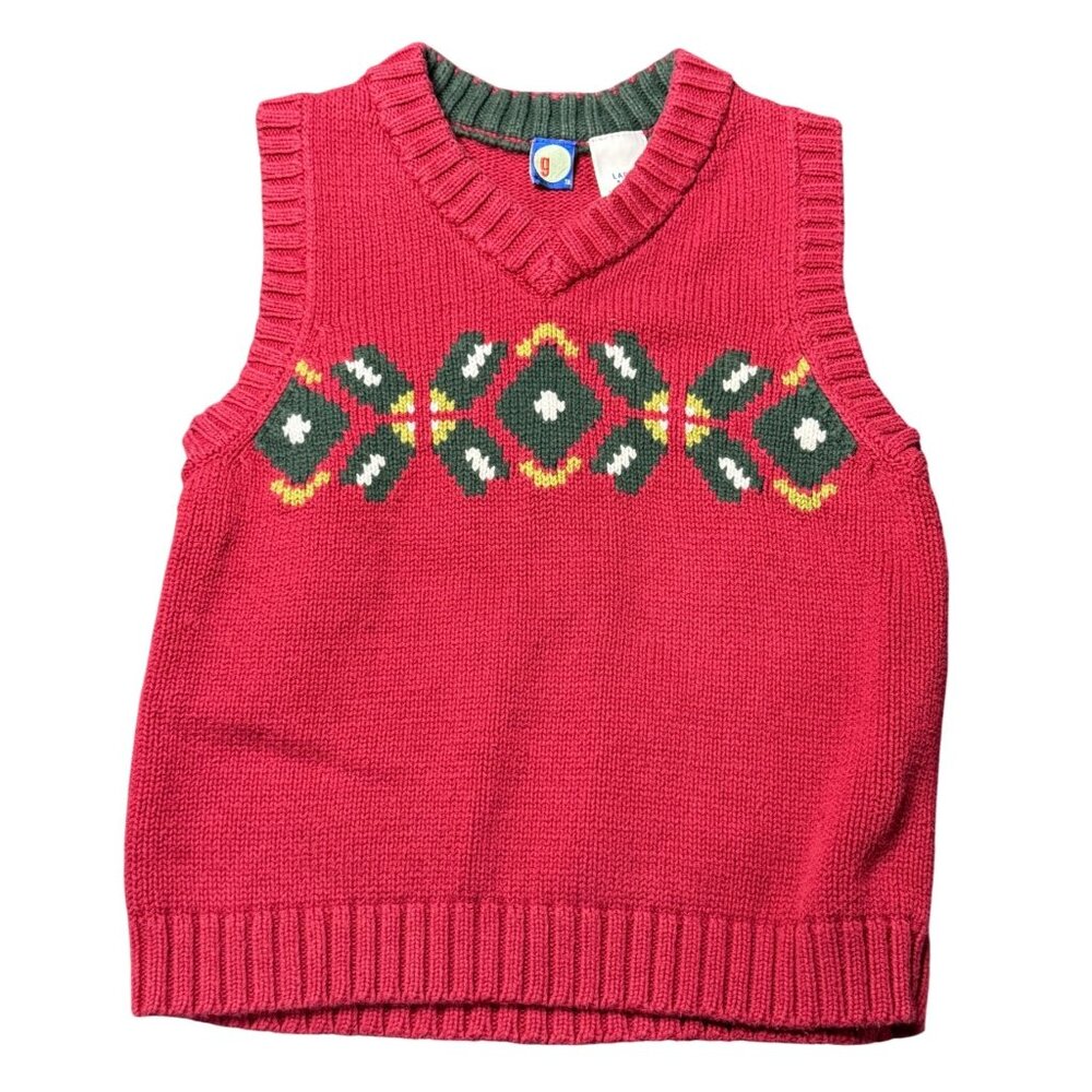 Kids Red Patterned Sweater Vest